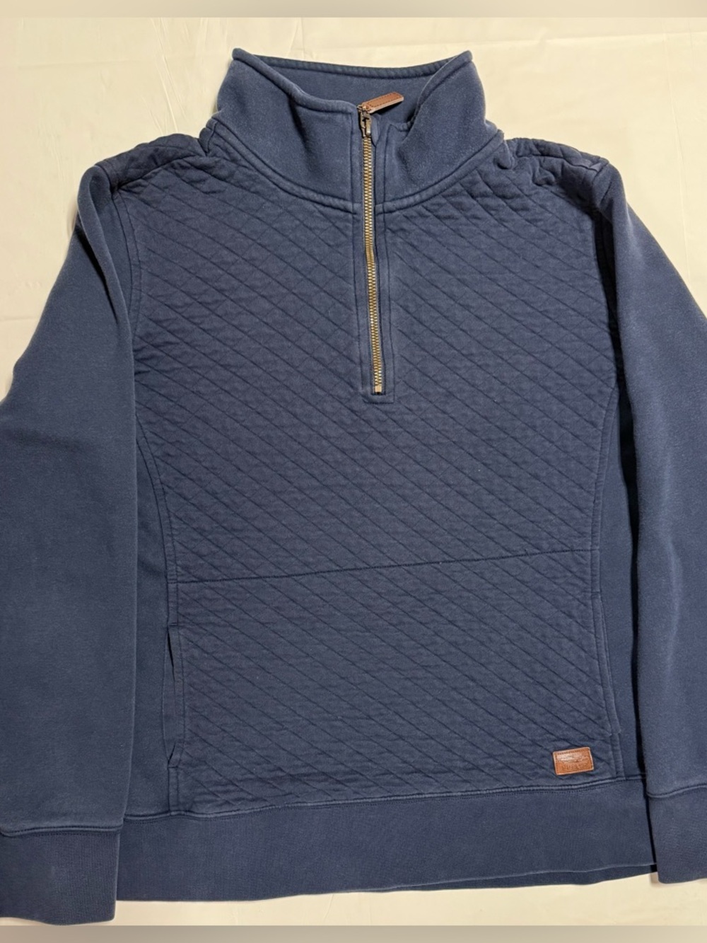 L.L.Bean Quilted Pullover Sweatshirt Blue 1/4 Zip Mock Neck Womens PETITE XL